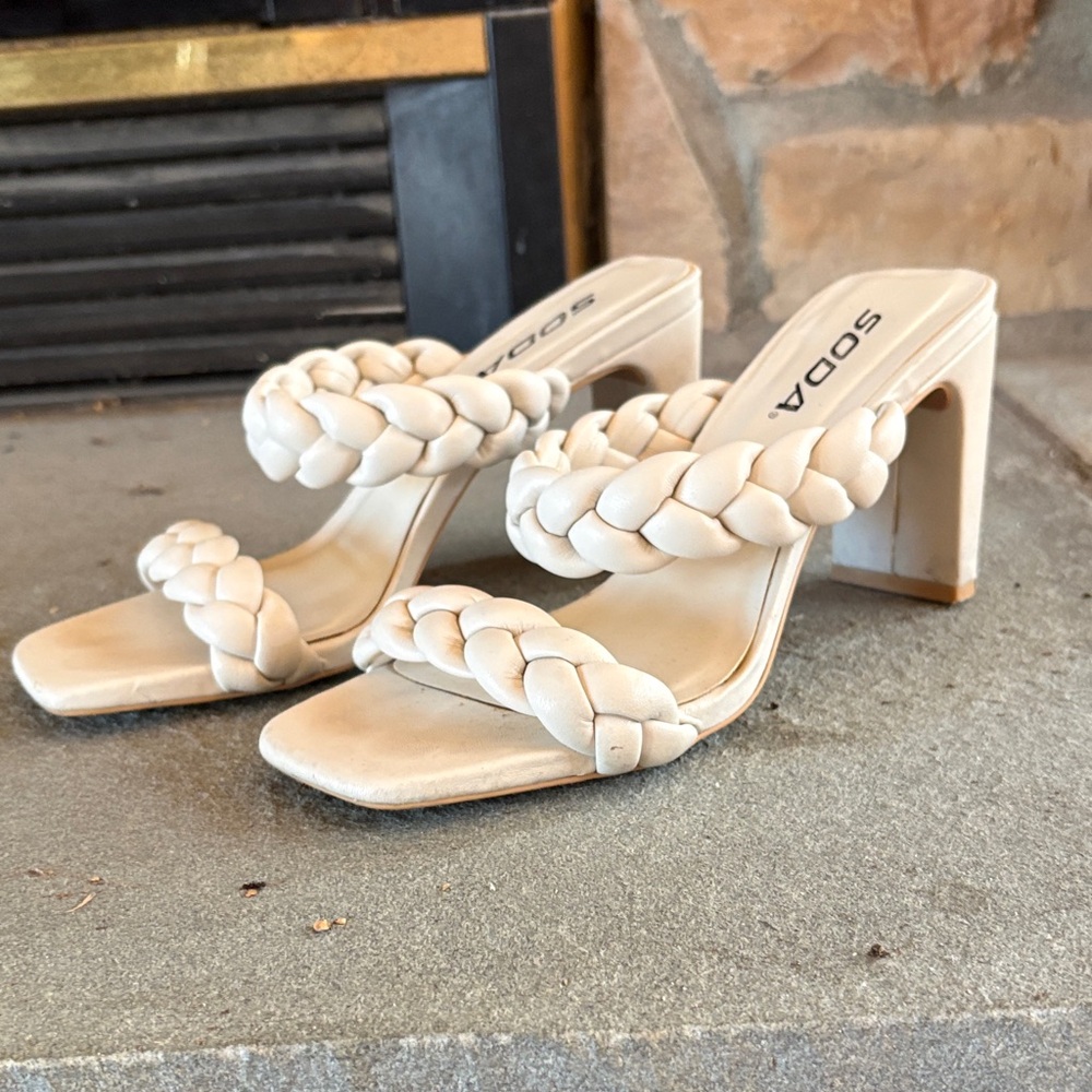 Soda Women's Beige Braided Heeled Sandals